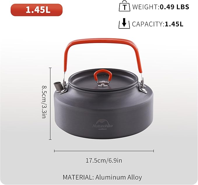 Naturehike 1.45L Camping Kettle Teapot Coffee Pot, Portable Aluminum Outdoor Kettle with Mouthpiece