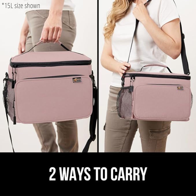 GORILLA GRIP Reusable Insulated Lunch Box Bag for Women Men, Large Leakproof Soft Cooler Bags, Multiple Compartments, Mesh Pockets, Adjustable Strap, Food Tote Keeps Drinks Cold, 8L, 10x9, Pink