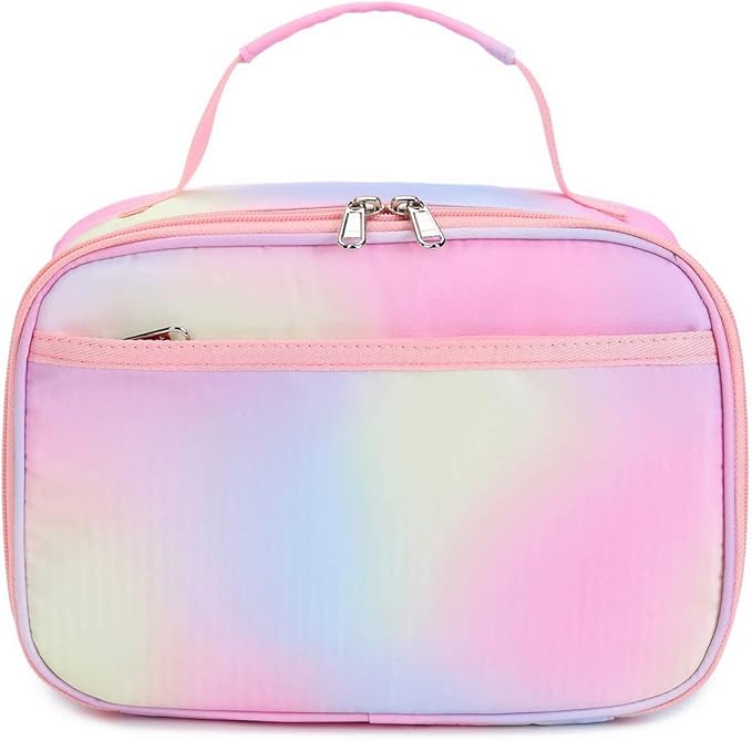 Kids Lunch Box Boys Girls Insulated Lunch Cooler Bag Reusable Lunch Tote Kit for School Travel (Y064 Rainbow)