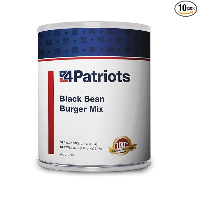 4Patriots Black Bean Burger Mix #10 Can: Tasty Survival Food Designed to Last 25 Years, 38 Servings