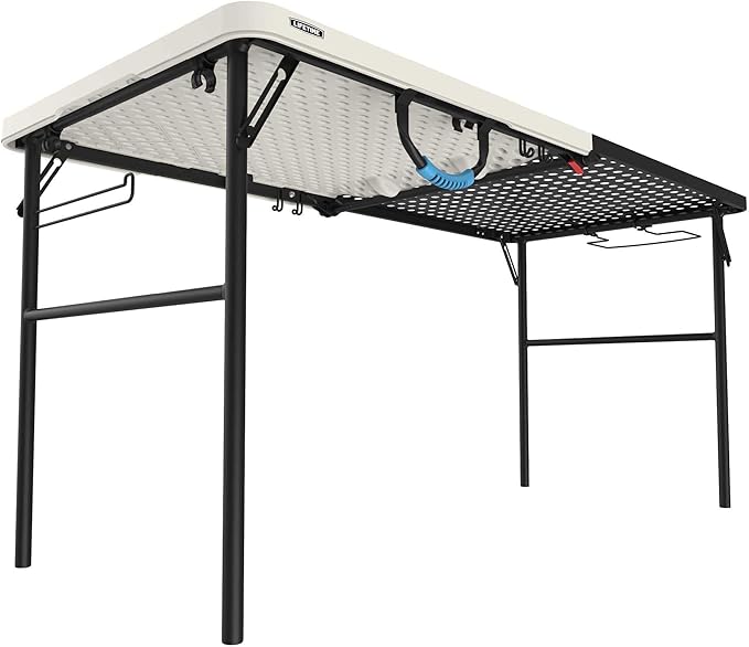 Lifetime Folding Tailgate Table with Grill Rack, Portable Outdoor Camping Station, 5-Foot
