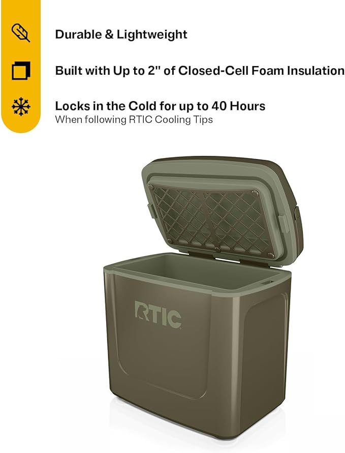 RTIC 8 QT Road Trip Personal Cooler, Small, Compact, Insulated, Portable Ice Chest Box for Food, Drink, Beverage, Beach, Camping, Picnic, Fishing, Boat, 12-Can Capacity