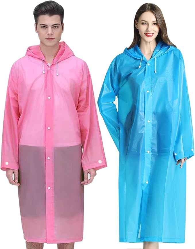 Rain Ponchos Raincoats for Adults Women Men, Reusable 2 Pack Rain Jacket Coats with Hood for Family Disney Camping Hiking