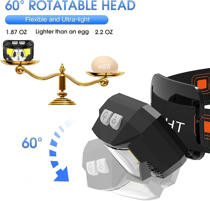 LHKNL Headlamp Flashlight, 1200 Lumen Ultra-Light Bright LED Rechargeable Headlight with White Red Light,2-Pack Waterproof Motion Sensor Head Lamp,8 Modes for Outdoor Camping Running Hiking Fishing