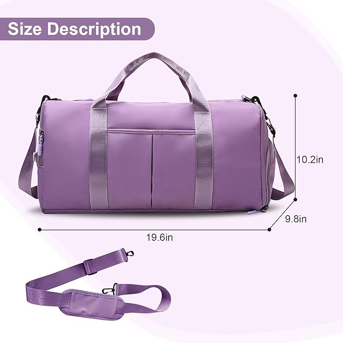 ZGWJ Sports Gym Bag with Wet Pocket & Shoes Compartment, Waterproof Shoulder Weekender Bag for Women and Men Swim Sports Travel Gym Bag Lightweight and easy Carry on Purple