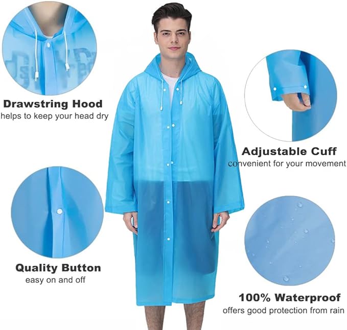 Rain Ponchos Raincoats for Adults Women Men, Reusable 2 Pack Rain Jacket Coats with Hood for Family Disney Camping Hiking