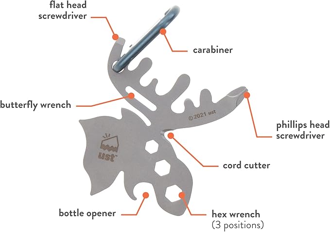 UST Tool-a-Long Multi-Tool Carabiners with Durable, Compact Stainless Steel Construction for Hiking, Kayaking, Camping, Travel and Outdoor Survival