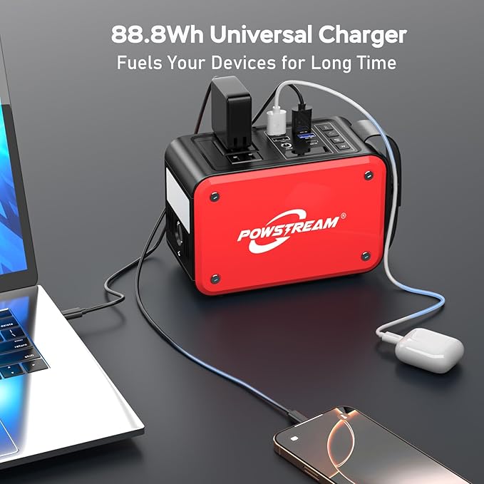 88.8Wh Portable Power Station with 80W AC Outlet USB QC3.0 Port Portable Generator with LED Flashlight Camping Power Bank for Emergency Home Blackout Outdoor Adventure