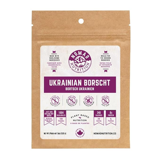 Nomad Nutrition Ukrainian Borscht | Instant Freeze Dried Backpacking & Camping Food | Plant-Based, Non-GMO Hiking Meals with High-Energy, Vegan, Gluten-Free | 56g - 2 Pack