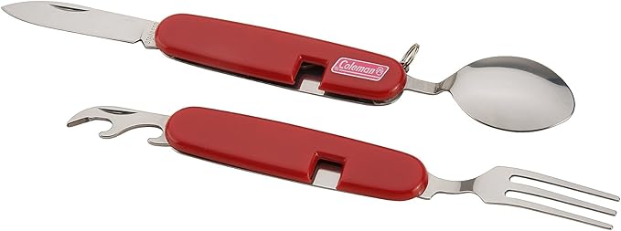 Coleman Camping Utensil Set Stainless Steel 4-in-1 Tool: Fork Knife Spoon & Bottle Opener for Outdoor Meals Ideal for Camping Backpacking Tailgating & Adventures