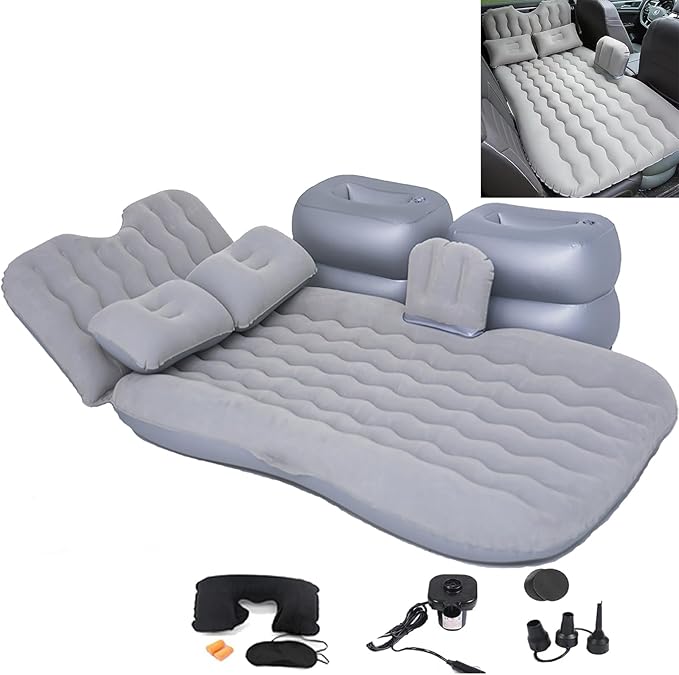 Inflatable Car Air Mattress Back Seat Bed,Thickened Car Travel Camping Air Mattress with Air Pump,Blow Up Bed Portable Car Sleeping Mattress for Car Universal SUV