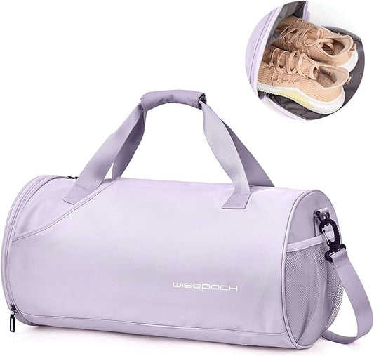 Gym Bag for Women & Men with Wet & Shoe Compartment, Small Duffle Bag for Travel, Sport, Gym, Workout, Overnight, Weekender, Carry-On - Purple