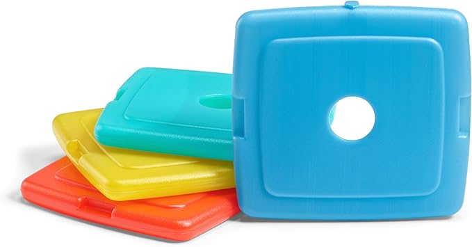 Cool Coolers By Fit & Fresh 4 Pack Slim Ice Packs, Quick Freeze Space Saving Reusable Ice Packs for Lunch Boxes or Coolers, Multi Colored, 2 Packs of 4