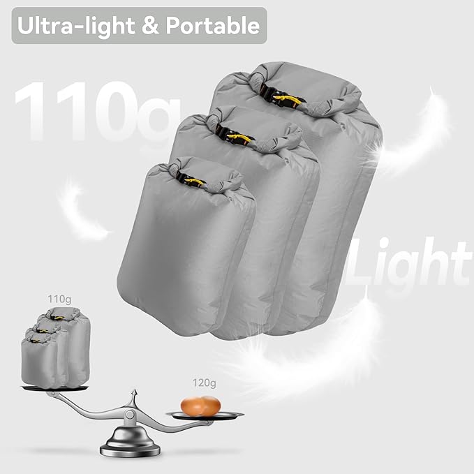 HIKEMAN Dry Bag Waterproof - Ultralight Dry Sack,Outdoor Roll Top Drybags,3-Pack Stuff Sack for Travel,Swimming,Rafting,Boating,Kayaking,Camping,Beach (Yellow)