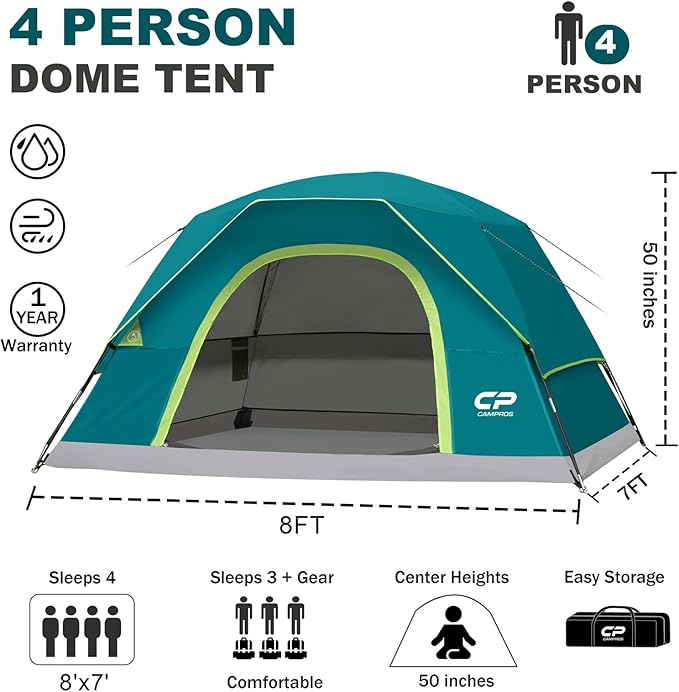 CAMPROS CP Tents for Camping 4/6 Person Tent Waterproof Windproof Double Layer Camping Tent, Easy Setup Dome Tent with Large Mesh Windows & Wider Door for Outdoor Camping & Hiking