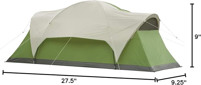 Coleman Montana 8-Person Camping Tent with Rainfly, Weatherproof Family Tent Sets Up in 15 Mins, Fits Multiple Airbeds