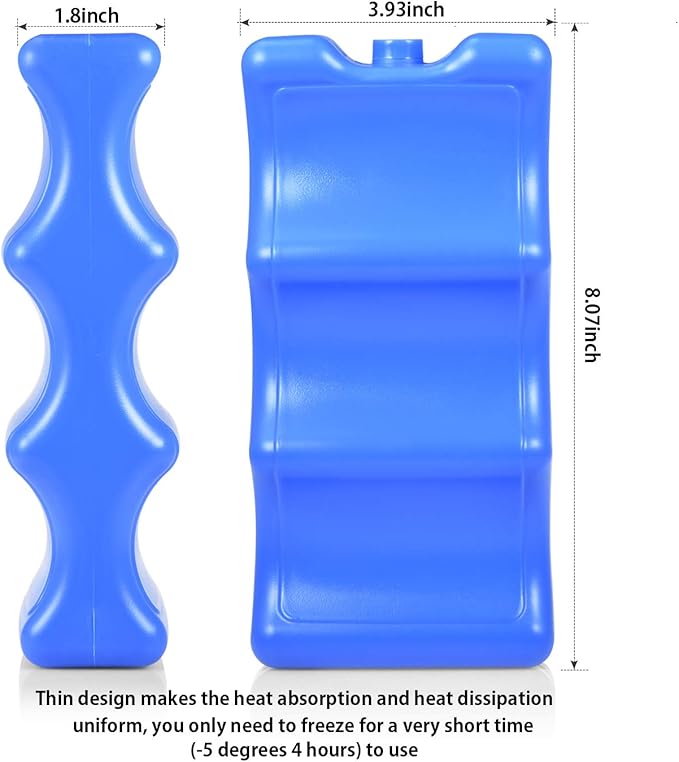 Cold Freezer Cool Ice Packs Double Sided Contoured Reusable Long Lasting for Breast Milk Baby Bottles Cool Storage Insulated Bags, Lunch Box Soda Beer Can Coolers(600g,Set of 4)