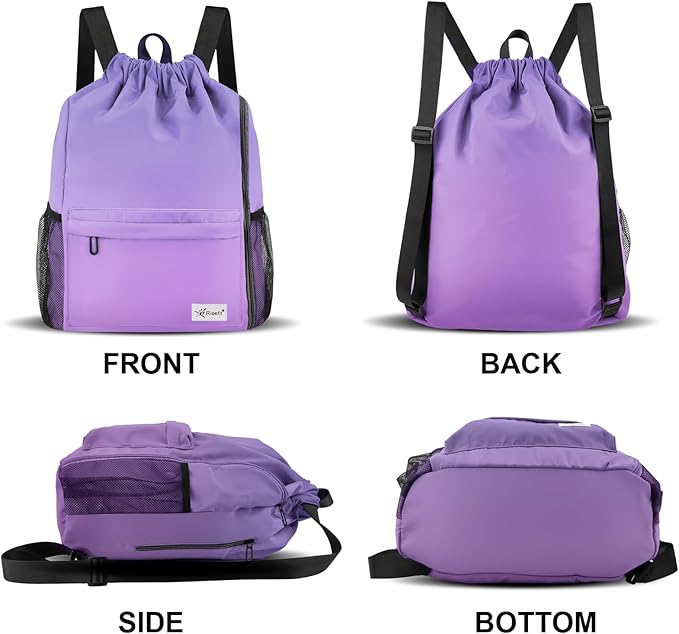 Drawstring Backpack with Mesh Pockets String Gym Bag Sackpack Sandproof Water Resistant Beach Backpack for Men Women