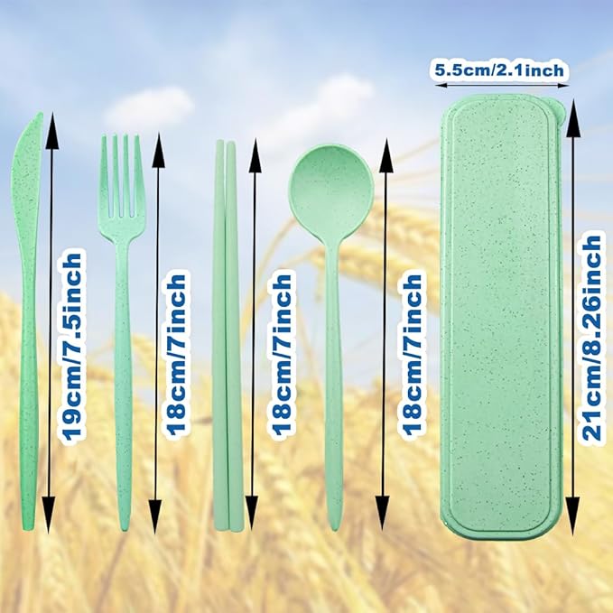 ELANE 4 Sets Reusable Travel Utensils Set with Case,Camping Cutlery Set Reusable Cutlery Set with Case,Utensil Sets for Lunch Picnic Daily Use Outdoor (lightgreen)