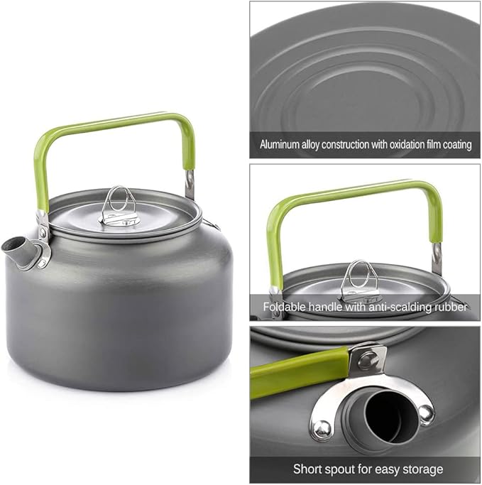 Lixada Camping Kettle 0.8L/1.2L/1.6L for Boiling Water, Coffee Pot Tea Kettle Aluminum Alloy Teapot with Silicon Handle Carry Bag for Hiking Outdoor Picnic