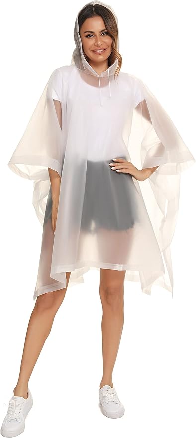 Reusable Rain Ponchos with Drawstring Hood for Adults, Waterproof Thicken Rain Coat, 2 Packs