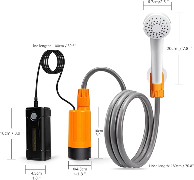 Portable Outdoor Shower with LED Lighting, Battery-Driven Pump for Beaches, Camping, Gardens & Hiking