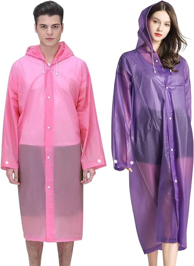 Rain Ponchos Raincoats for Adults Women Men, Reusable 2 Pack Rain Jacket Coats with Hood for Family Disney Camping Hiking