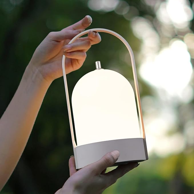 Tubicen Portable LED Cordless Rechargeable Lantern Table Lamp, 4000mAh Powerful Battery Operated Outdoor Table Lamps, 4 Levels Touch Dimmable Night Light for Camping Home Restaurant Bedroom Balcony
