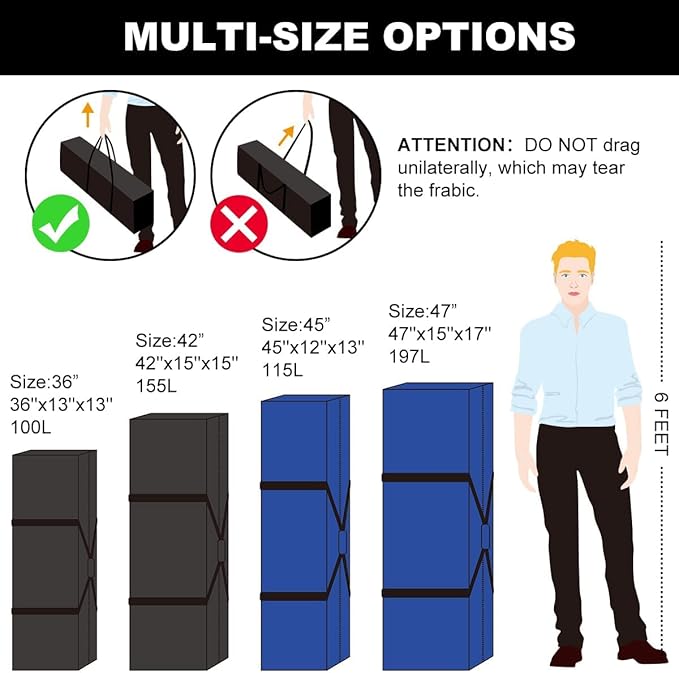 Sports Duffle Bag - Extra Large Travel Duffel Luggage Bag with Upgrade Zipper, Sturdy & Water Resistant, Black (Blue 45inch 2Pack)