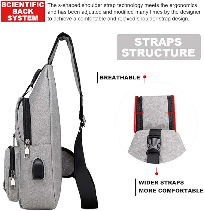 Peicees Travel Gym Bike Sling Bag Shoulder Backpack Daypack w/USB Charging Port