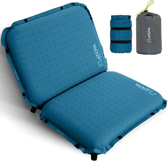 ATEPA Inflatable Stadium Seat Cushion, Self-Inflating Memory Foam Stadium Seats Camping Accessories Chair Pad for Outdoor Airplane Travel Bleacher Patio Backpacking