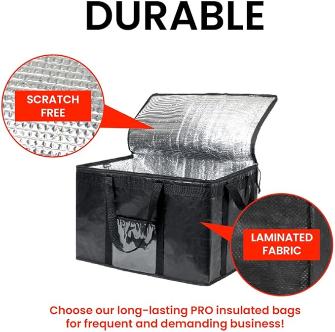 NZ home Durable 3XL PRO Insulated Cooler Bag and Food Warmer for Delivery & Grocery Shopping with Zippered Top, Gray Commercial Grade (1 Pack)