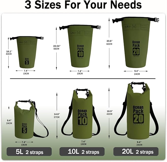 Floating Waterproof Dry Bag Backpack 5L/10L/20L, Roll Top Bag for Kayaking, Rafting, Boating, Swimming, Camping, Hiking, Beach, Fishing, Waterproof Beach Bag. (Forest green, 5L)