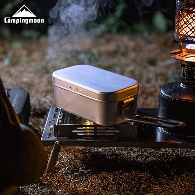 Campingmoon Camping Mess Tin Pressure Relief Aluminum Dinner Box Camping Bowls Cooking Pot with Foldable Handle for Camping & Cooking