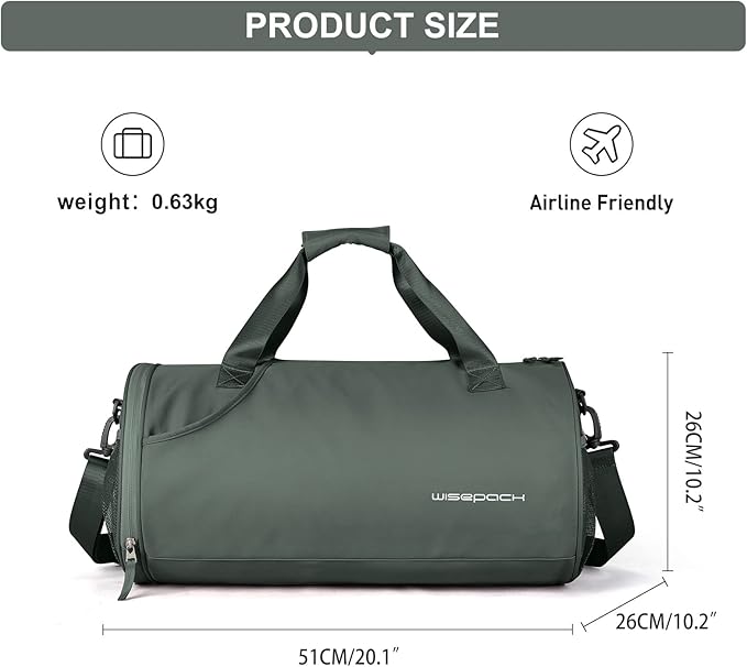 Gym Bag for Women & Men with Wet & Shoe Compartment, Small Duffle Bag for Travel, Sport, Gym, Workout, Overnight, Weekender, Carry-on - Dark Green