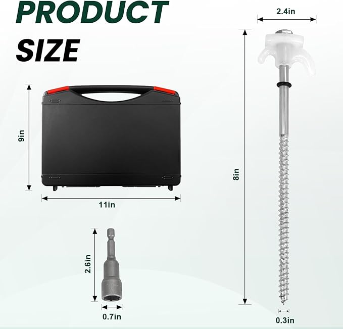 20 Pack 8" Screw in Tent Stakes Heavy Duty- Ground Anchors Screw- Tent Pegs Camping Stakes- Hex Pegs Drillable Tent Stakes and Hexagon Head Drive and Storage Box (White)