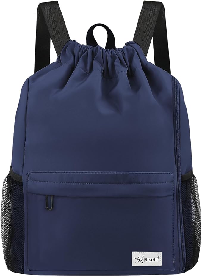 Drawstring Backpack with Mesh Pockets String Gym Bag Sackpack Sandproof Water Resistant Beach Backpack for Men Women