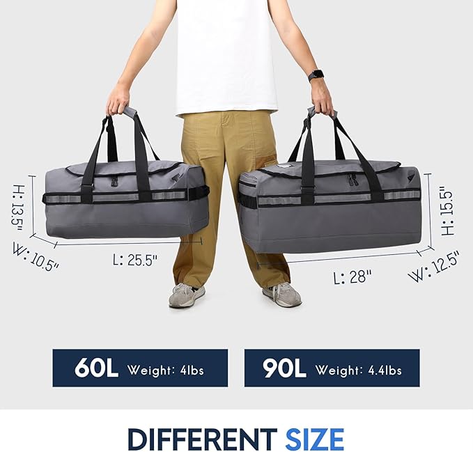 Haimont Gym Duffel Backpack Bag for Men Large Sports Duffle Bags with Backpack Straps for Hiking Travel Weekender Workout, Water Resistant, Gray, 60L