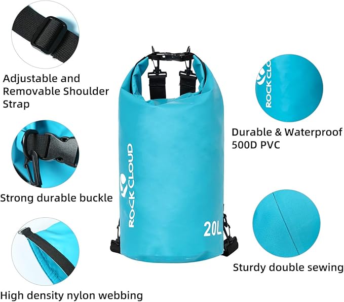 ROCK CLOUD Dry Bag Waterproof 10L Dry Sack for Kayaking Rafting Boating Beach Surfing Swimming Canoe Camping Hiking Fishing Ski, Lake Blue