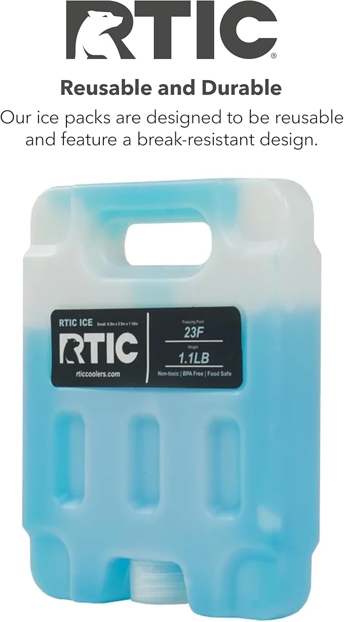 RTIC Refreezable Reusable Cooler Ice Packs Cold Ice Chest Pack Long-Lasting Break-Resistant for Food, Drink, Travel and Storage, 2 Pack