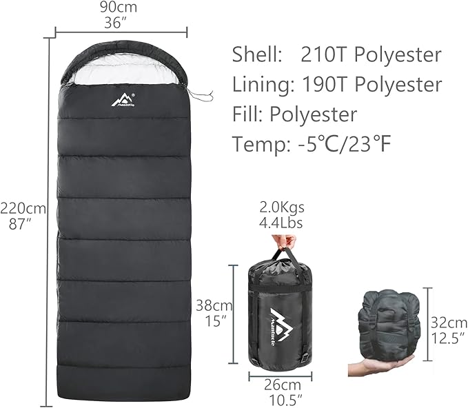 Rectangular Heated Sleeping Bag Envelope Style 5pcs Multi USB Power Support Heating Pads, Operated with Battery Power Bank or Other USB Power Supplies, Envelope-Black-3D Heating