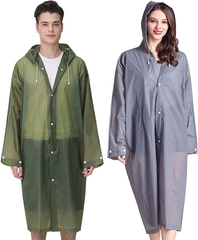 Rain Ponchos Raincoats for Adults Women Men, Reusable 2 Pack Rain Jacket Coats with Hood for Family Disney Camping Hiking