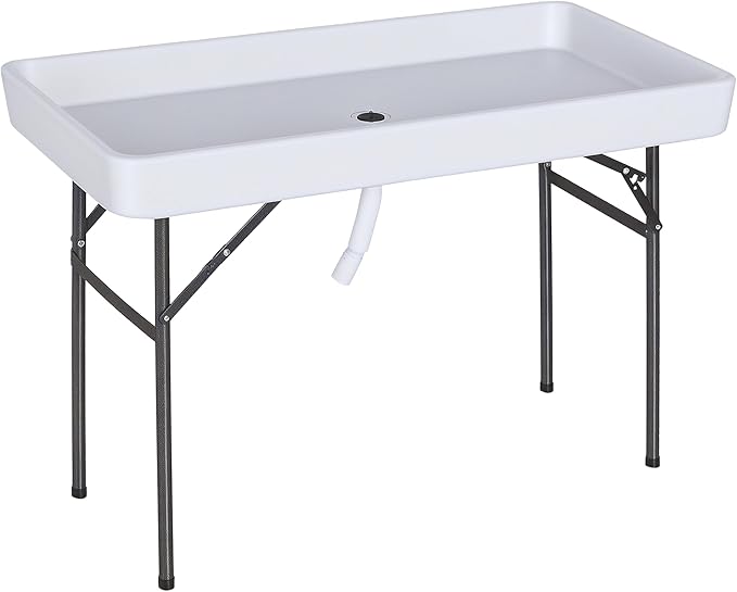 Outsunny 4FT Portable Folding Fish Fillet Cleaning Table Camping Picnic Ice Party Desk with Sink