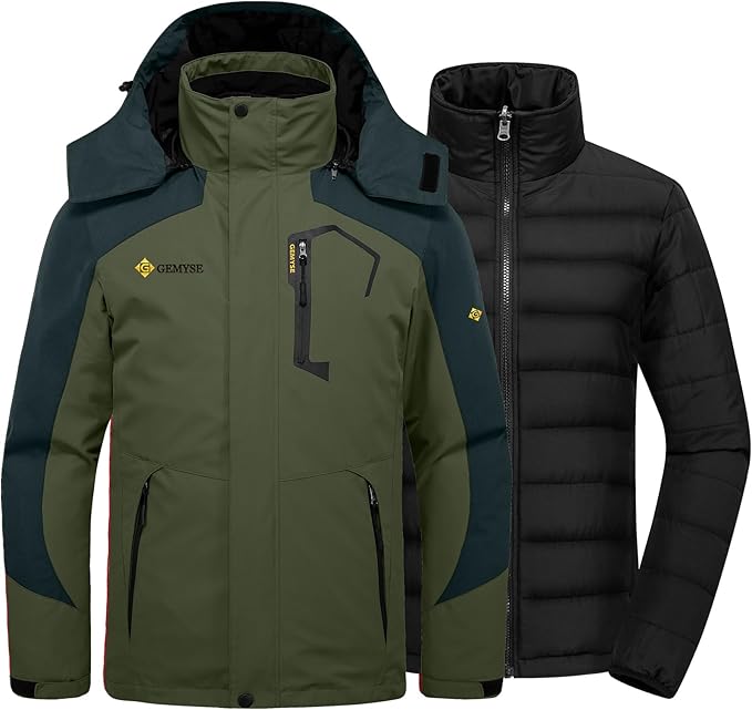 GEMYSE Men's Waterproof 3-in-1 Ski Snow Jacket Puffer Liner Insulated Winter Coat