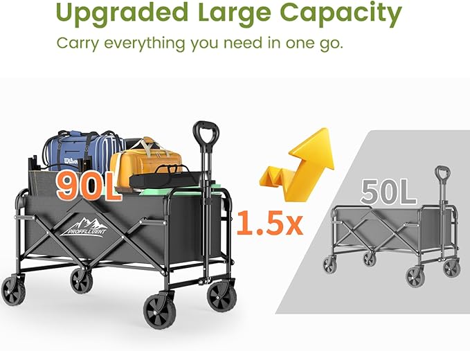 Collapsible Wagon Cart with 5" Removable 360° Swivel Wheels & Handle Adjustable, 220lbs Capacity, Waterproof 600D Oxford Fabric & MDF Base, All-Terrain Portable Utility Cart for Shopping, Garden, Pet