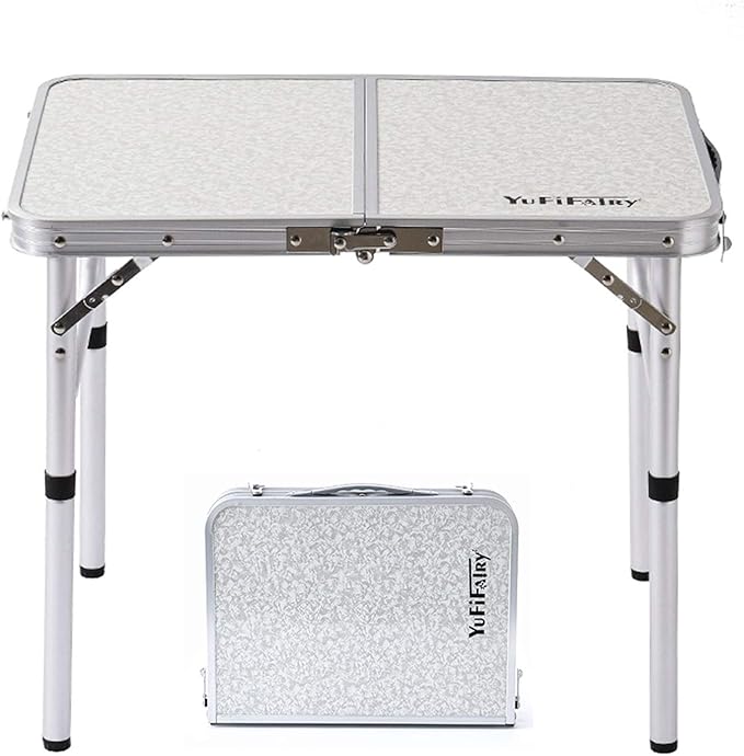 Folding Camp Table Small, 24''L x16''W with Adjustable Height Legs, Indoor Outdoor Lightweight Portable Aluminum Dining Table for Picnic Camping 2-Feet(2 Heights 10"/19")