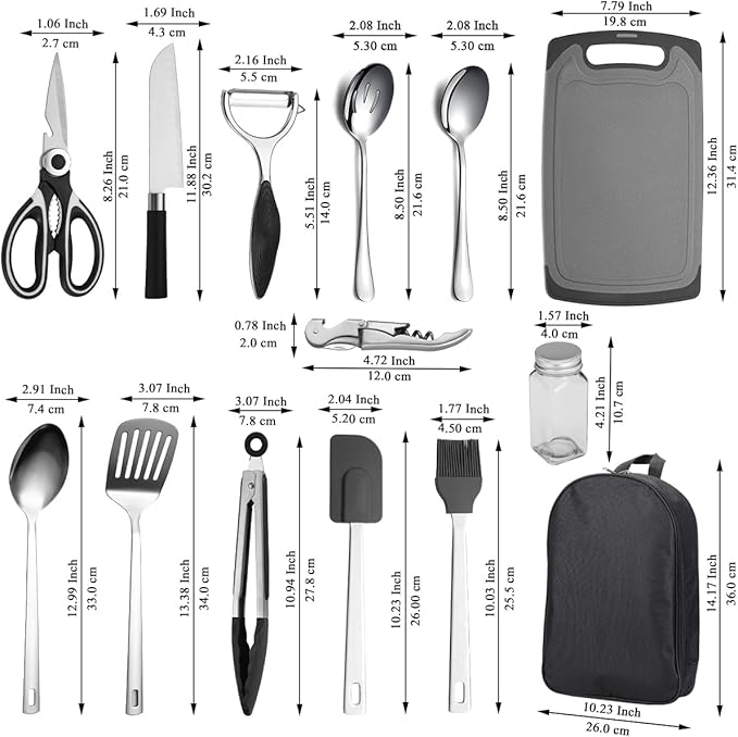 Kyraton Camping Cooking Set 15 Pack, Camping Cookware, Camping Supplies, Portable Camping Kitchen Utensil Set, Ldeal for Backpacking, Barbecuing, Camping and Hiking Trips.