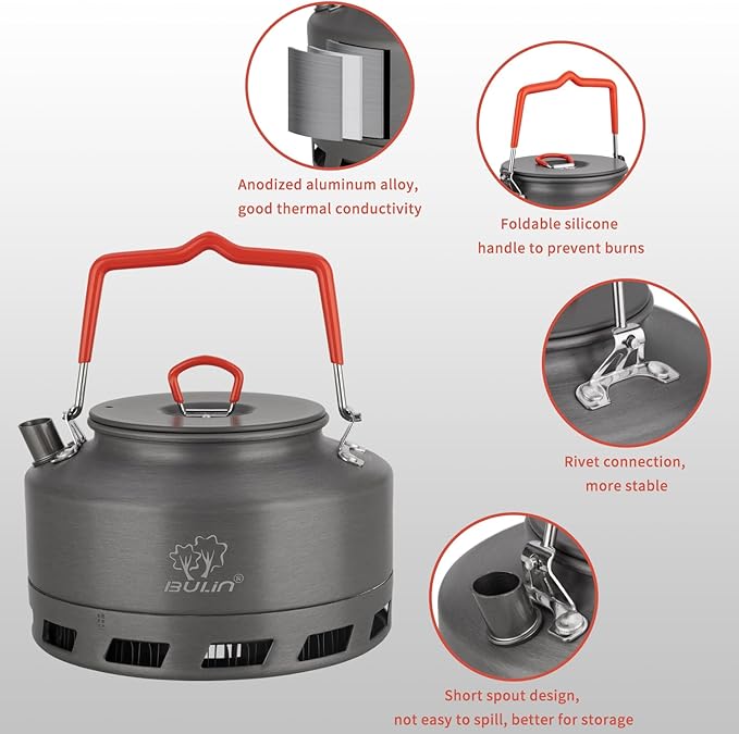 Tentock Portable Hard Aluminum Camping Kettle Camping Tea Pots Campfire Kettle for Boiling Water for Backpacking Outdoor Activities