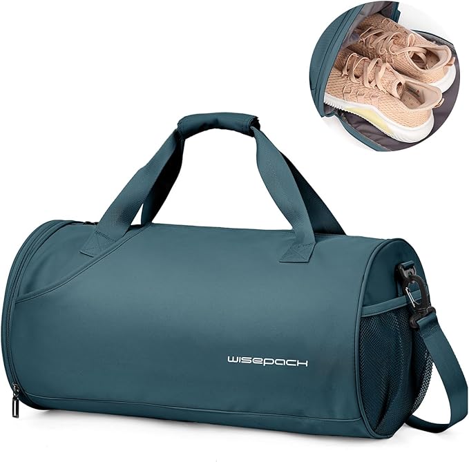 Gym Bag for Women and Men With Wet & Shoe Compartment - Small Duffle for Travel, Sport, Workout, Overnight Weekender - Carry-on Tote - Peacock Blue