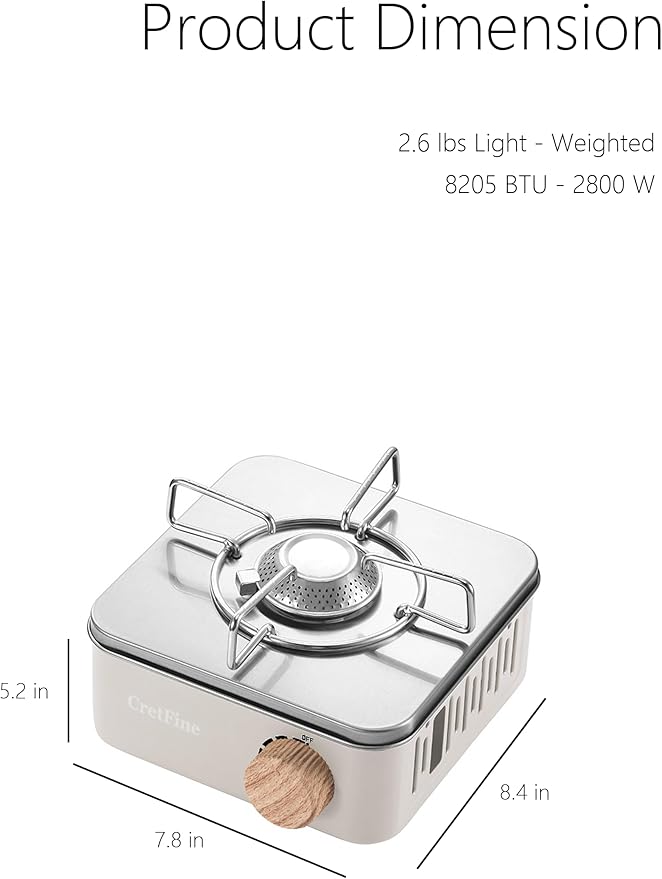Mini Butane Camping Stove with Portable Bag, Indoor and Outdoor Cooking, for Emergency and Camp Essentials, 8205 BTU, 2hr Usage per Canister, Gas Not Included, White
